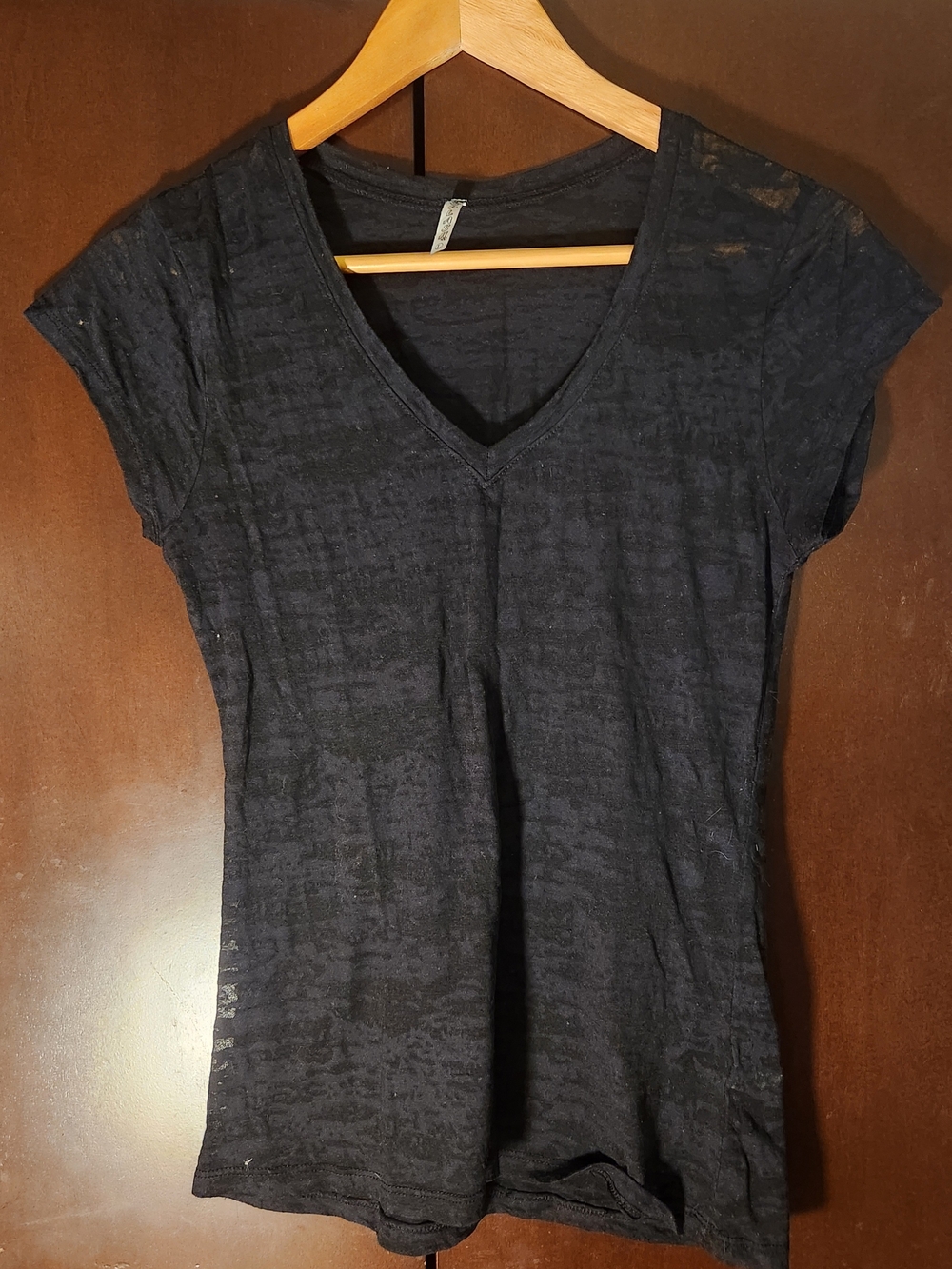 Splash Sheer Black V-Neck Short Sleeve Tee Women Size Large Juniors'